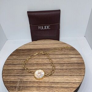 Slide Jewels 18K Gold Plated 3 Pc Bracelet Set Pearl Celestial Clover 8.5"